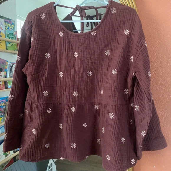 Madewell Embroidered Lightspun Peplum Open-Back Top Sz-Lrg - Picture 9 of 13